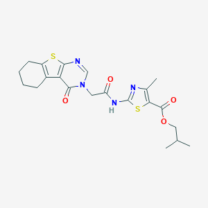 molecular formula C21H24N4O4S2 B253644 isobutyl 4-methyl-2-(2-(4-oxo-5,6,7,8-tetrahydrobenzo[4,5]thieno[2,3-d]pyrimidin-3(4H)-yl)acetamido)thiazole-5-carboxylate 