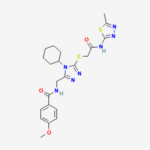 molecular formula C22H27N7O3S2 B2536476 N-{[4-cyclohexyl-5-({[(5-methyl-1,3,4-thiadiazol-2-yl)carbamoyl]methyl}sulfanyl)-4H-1,2,4-triazol-3-yl]methyl}-4-methoxybenzamide CAS No. 476448-65-4