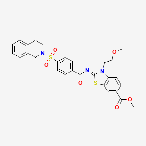 molecular formula C28H27N3O6S2 B2536545 methyl (2Z)-3-(2-methoxyethyl)-2-{[4-(1,2,3,4-tetrahydroisoquinoline-2-sulfonyl)benzoyl]imino}-2,3-dihydro-1,3-benzothiazole-6-carboxylate CAS No. 864975-36-0