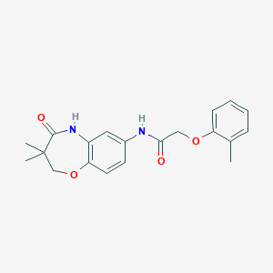 molecular formula C20H22N2O4 B2536549 N-(3,3-dimethyl-4-oxo-2,3,4,5-tetrahydro-1,5-benzoxazepin-7-yl)-2-(2-methylphenoxy)acetamide CAS No. 921817-46-1