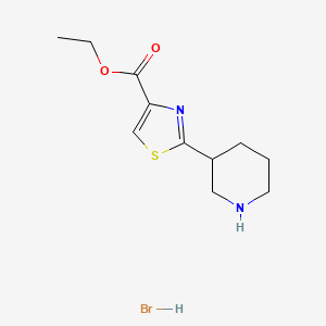 molecular formula C11H17BrN2O2S B2536611 ethyl 2-(piperidin-3-yl)-1,3-thiazole-4-carboxylate hydrobromide CAS No. 2155852-28-9