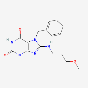 molecular formula C17H21N5O3 B2536638 7-benzyl-8-((3-methoxypropyl)amino)-3-methyl-1H-purine-2,6(3H,7H)-dione CAS No. 714931-73-4
