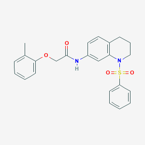 molecular formula C24H24N2O4S B2536649 N-[1-(benzenesulfonyl)-1,2,3,4-tetrahydroquinolin-7-yl]-2-(2-methylphenoxy)acetamide CAS No. 1005299-69-3