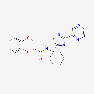 molecular formula C21H21N5O4 B2536653 N-{1-[3-(pyrazin-2-yl)-1,2,4-oxadiazol-5-yl]cyclohexyl}-2,3-dihydro-1,4-benzodioxine-2-carboxamide CAS No. 1396766-33-8
