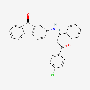 molecular formula C28H20ClNO2 B2536659 2-{[3-(4-chlorophenyl)-3-oxo-1-phenylpropyl]amino}-9H-fluoren-9-one CAS No. 352224-39-6