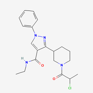 molecular formula C20H25ClN4O2 B2536767 3-[1-(2-Chloropropanoyl)piperidin-3-yl]-N-ethyl-1-phenylpyrazole-4-carboxamide CAS No. 2411242-05-0