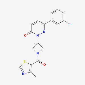 molecular formula C18H15FN4O2S B2536875 6-(3-Fluorophenyl)-2-[1-(4-methyl-1,3-thiazole-5-carbonyl)azetidin-3-yl]pyridazin-3-one CAS No. 2380079-27-4