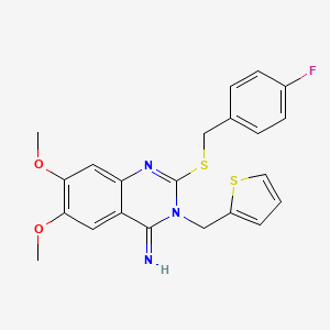 2-[(4-fluorobenzyl)sulfanyl]-6,7-dimethoxy-3-(2-thienylmethyl)-4(3H)-quinazolinimine