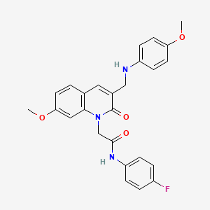 molecular formula C26H24FN3O4 B2536995 N-(4-fluorophenyl)-2-(7-methoxy-3-{[(4-methoxyphenyl)amino]methyl}-2-oxo-1,2-dihydroquinolin-1-yl)acetamide CAS No. 894561-07-0