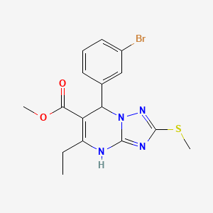 molecular formula C16H17BrN4O2S B2537021 METHYL 7-(3-BROMOPHENYL)-5-ETHYL-2-(METHYLSULFANYL)-4H,7H-[1,2,4]TRIAZOLO[1,5-A]PYRIMIDINE-6-CARBOXYLATE CAS No. 909574-24-9