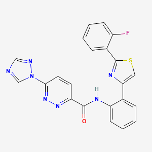 molecular formula C22H14FN7OS B2537050 N-(2-(2-(2-fluorophenyl)thiazol-4-yl)phenyl)-6-(1H-1,2,4-triazol-1-yl)pyridazine-3-carboxamide CAS No. 1797095-24-9
