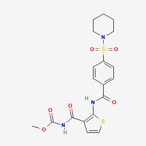 molecular formula C19H21N3O6S2 B2537055 methyl N-{2-[4-(piperidine-1-sulfonyl)benzamido]thiophene-3-carbonyl}carbamate CAS No. 864941-24-2