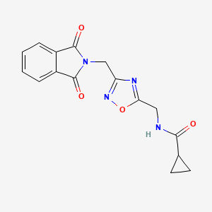 molecular formula C16H14N4O4 B2537116 N-((3-((1,3-dioxoisoindolin-2-yl)methyl)-1,2,4-oxadiazol-5-yl)methyl)cyclopropanecarboxamide CAS No. 1809476-68-3