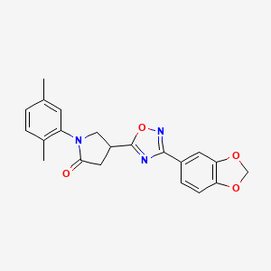 molecular formula C21H19N3O4 B2537187 4-[3-(2H-1,3-BENZODIOXOL-5-YL)-1,2,4-OXADIAZOL-5-YL]-1-(2,5-DIMETHYLPHENYL)PYRROLIDIN-2-ONE CAS No. 946322-97-0