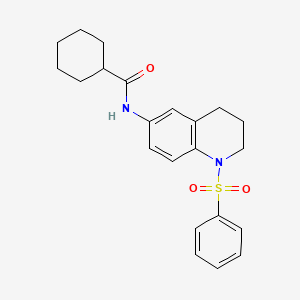 molecular formula C22H26N2O3S B2537189 N-[1-(benzenesulfonyl)-1,2,3,4-tetrahydroquinolin-6-yl]cyclohexanecarboxamide CAS No. 941971-52-4