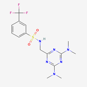 molecular formula C15H19F3N6O2S B2537201 N-((4,6-bis(dimethylamino)-1,3,5-triazin-2-yl)methyl)-3-(trifluoromethyl)benzenesulfonamide CAS No. 2034356-20-0