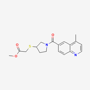 molecular formula C18H20N2O3S B2537243 Methyl 2-((1-(4-methylquinoline-6-carbonyl)pyrrolidin-3-yl)thio)acetate CAS No. 2034527-38-1