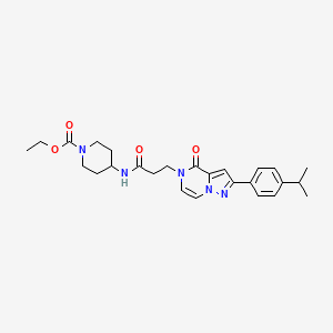 molecular formula C26H33N5O4 B2537251 ethyl 4-(3-{4-oxo-2-[4-(propan-2-yl)phenyl]-4H,5H-pyrazolo[1,5-a]pyrazin-5-yl}propanamido)piperidine-1-carboxylate CAS No. 1326822-51-8