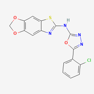 molecular formula C16H9ClN4O3S B2537406 N-[5-(2-chlorophenyl)-1,3,4-oxadiazol-2-yl]-4,6-dioxa-10-thia-12-azatricyclo[7.3.0.0^{3,7}]dodeca-1(9),2,7,11-tetraen-11-amine CAS No. 862976-87-2