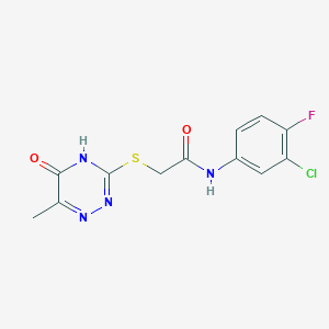 molecular formula C12H10ClFN4O2S B2537454 N-(3-chloro-4-fluorophenyl)-2-[(6-methyl-5-oxo-4,5-dihydro-1,2,4-triazin-3-yl)sulfanyl]acetamide CAS No. 577754-43-9