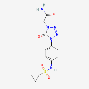 molecular formula C12H14N6O4S B2537558 2-(4-(4-(cyclopropanesulfonamido)phenyl)-5-oxo-4,5-dihydro-1H-tetrazol-1-yl)acetamide CAS No. 1396881-71-2