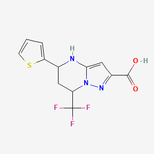 molecular formula C12H10F3N3O2S B2537567 5-(Thiophen-2-yl)-7-(trifluoromethyl)-4,5,6,7-tetrahydropyrazolo[1,5-a]pyrimidine-2-carboxylic acid CAS No. 312935-04-9