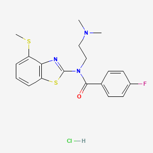 molecular formula C19H21ClFN3OS2 B2537611 N-(2-(dimethylamino)ethyl)-4-fluoro-N-(4-(methylthio)benzo[d]thiazol-2-yl)benzamide hydrochloride CAS No. 1327523-08-9