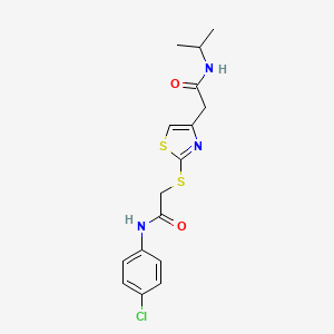 molecular formula C16H18ClN3O2S2 B2537613 N-(4-chlorophenyl)-2-((4-(2-(isopropylamino)-2-oxoethyl)thiazol-2-yl)thio)acetamide CAS No. 953991-50-9
