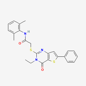 molecular formula C24H23N3O2S2 B2537647 N-(2,6-dimethylphenyl)-2-({3-ethyl-4-oxo-6-phenyl-3H,4H-thieno[3,2-d]pyrimidin-2-yl}sulfanyl)acetamide CAS No. 1189942-52-6