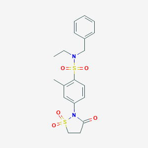 molecular formula C19H22N2O5S2 B253766 N-benzyl-4-(1,1-dioxido-3-oxo-2-isothiazolidinyl)-N-ethyl-2-methylbenzenesulfonamide 