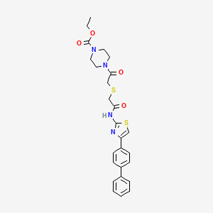 molecular formula C26H28N4O4S2 B2537689 ethyl 4-[2-({[(4-{[1,1'-biphenyl]-4-yl}-1,3-thiazol-2-yl)carbamoyl]methyl}sulfanyl)acetyl]piperazine-1-carboxylate CAS No. 681224-07-7