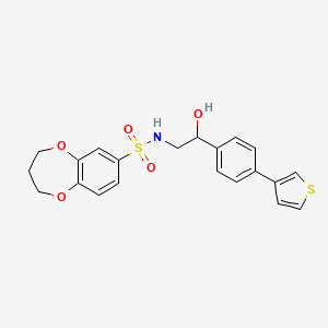 molecular formula C21H21NO5S2 B2537743 N-(2-hydroxy-2-(4-(thiophen-3-yl)phenyl)ethyl)-3,4-dihydro-2H-benzo[b][1,4]dioxepine-7-sulfonamide CAS No. 2034254-19-6