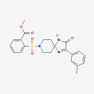 molecular formula C22H23N3O5S B2537777 Methyl 2-{[2-(3-methylphenyl)-3-oxo-1,4,8-triazaspiro[4.5]dec-1-en-8-yl]sulfonyl}benzoate CAS No. 1357721-56-2