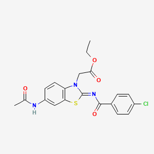 molecular formula C20H18ClN3O4S B2537791 ethyl 2-[(2Z)-2-[(4-chlorobenzoyl)imino]-6-acetamido-2,3-dihydro-1,3-benzothiazol-3-yl]acetate CAS No. 865248-46-0