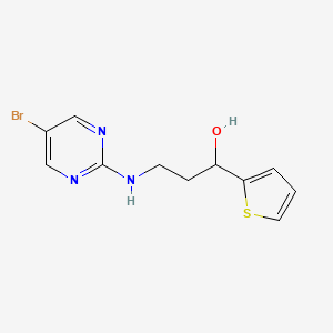 molecular formula C11H12BrN3OS B2537825 3-[(5-Bromopyrimidin-2-yl)amino]-1-(thiophen-2-yl)propan-1-ol CAS No. 2379997-03-0