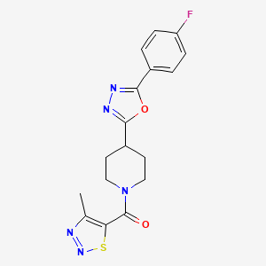 molecular formula C17H16FN5O2S B2537893 (4-(5-(4-Fluorophenyl)-1,3,4-oxadiazol-2-yl)piperidin-1-yl)(4-methyl-1,2,3-thiadiazol-5-yl)methanone CAS No. 1209370-62-6