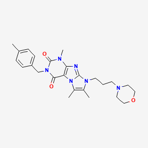 molecular formula C25H32N6O3 B2537914 1,6,7-trimethyl-3-(4-methylbenzyl)-8-(3-morpholinopropyl)-1H-imidazo[2,1-f]purine-2,4(3H,8H)-dione CAS No. 927543-02-0
