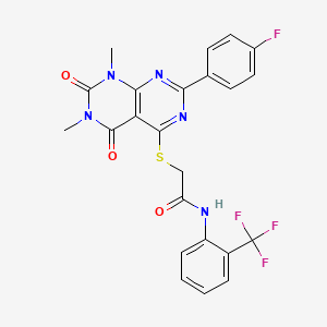 molecular formula C23H17F4N5O3S B2537917 2-[7-(4-fluorophenyl)-1,3-dimethyl-2,4-dioxopyrimido[4,5-d]pyrimidin-5-yl]sulfanyl-N-[2-(trifluoromethyl)phenyl]acetamide CAS No. 852170-38-8