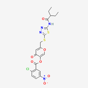 6-(((5-(2-ethylbutanamido)-1,3,4-thiadiazol-2-yl)thio)methyl)-4-oxo-4H-pyran-3-yl 2-chloro-5-nitrobenzoate