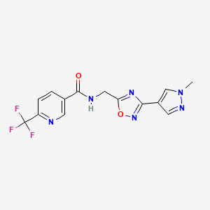 molecular formula C14H11F3N6O2 B2537959 N-((3-(1-methyl-1H-pyrazol-4-yl)-1,2,4-oxadiazol-5-yl)methyl)-6-(trifluoromethyl)nicotinamide CAS No. 2034560-01-3