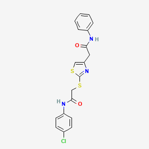molecular formula C19H16ClN3O2S2 B2537972 N-(4-chlorophenyl)-2-((4-(2-oxo-2-(phenylamino)ethyl)thiazol-2-yl)thio)acetamide CAS No. 954018-29-2