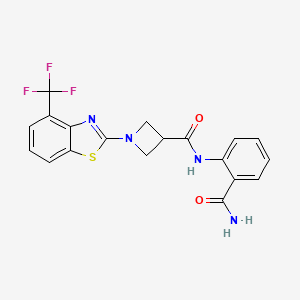molecular formula C19H15F3N4O2S B2538210 N-(2-carbamoylphenyl)-1-[4-(trifluoromethyl)-1,3-benzothiazol-2-yl]azetidine-3-carboxamide CAS No. 1396793-70-6