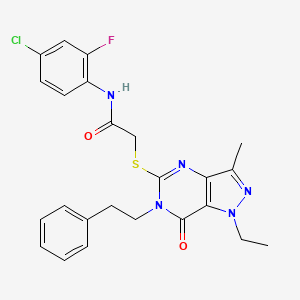 molecular formula C24H23ClFN5O2S B2538262 N-(4-chloro-2-fluorophenyl)-2-{[1-ethyl-3-methyl-7-oxo-6-(2-phenylethyl)-1H,6H,7H-pyrazolo[4,3-d]pyrimidin-5-yl]sulfanyl}acetamide CAS No. 1358407-12-1