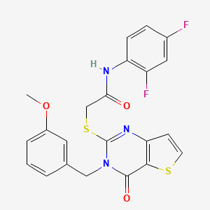 molecular formula C22H17F2N3O3S2 B2538319 N-(2,4-difluorophenyl)-2-({3-[(3-methoxyphenyl)methyl]-4-oxo-3H,4H-thieno[3,2-d]pyrimidin-2-yl}sulfanyl)acetamide CAS No. 1252899-16-3
