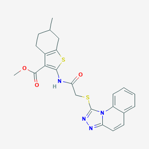 molecular formula C23H22N4O3S2 B253839 METHYL 6-METHYL-2-(2-{[1,2,4]TRIAZOLO[4,3-A]QUINOLIN-1-YLSULFANYL}ACETAMIDO)-4,5,6,7-TETRAHYDRO-1-BENZOTHIOPHENE-3-CARBOXYLATE 