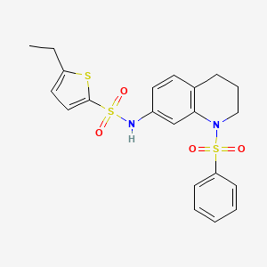 molecular formula C21H22N2O4S3 B2538419 N-[1-(benzenesulfonyl)-1,2,3,4-tetrahydroquinolin-7-yl]-5-ethylthiophene-2-sulfonamide CAS No. 951519-49-6