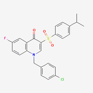 molecular formula C25H21ClFNO3S B2538422 1-[(4-chlorophenyl)methyl]-6-fluoro-3-[4-(propan-2-yl)benzenesulfonyl]-1,4-dihydroquinolin-4-one CAS No. 866844-87-3