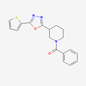 molecular formula C18H17N3O2S B2538561 Phenyl(3-(5-(thiophen-2-yl)-1,3,4-oxadiazol-2-yl)piperidin-1-yl)methanone CAS No. 1105199-90-3
