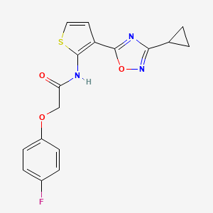 molecular formula C17H14FN3O3S B2538636 N-[3-(3-cyclopropyl-1,2,4-oxadiazol-5-yl)thiophen-2-yl]-2-(4-fluorophenoxy)acetamide CAS No. 1798513-67-3