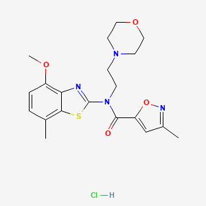 molecular formula C20H25ClN4O4S B2538683 N-(4-METHOXY-7-METHYL-1,3-BENZOTHIAZOL-2-YL)-3-METHYL-N-[2-(MORPHOLIN-4-YL)ETHYL]-1,2-OXAZOLE-5-CARBOXAMIDE HYDROCHLORIDE CAS No. 1189677-97-1
